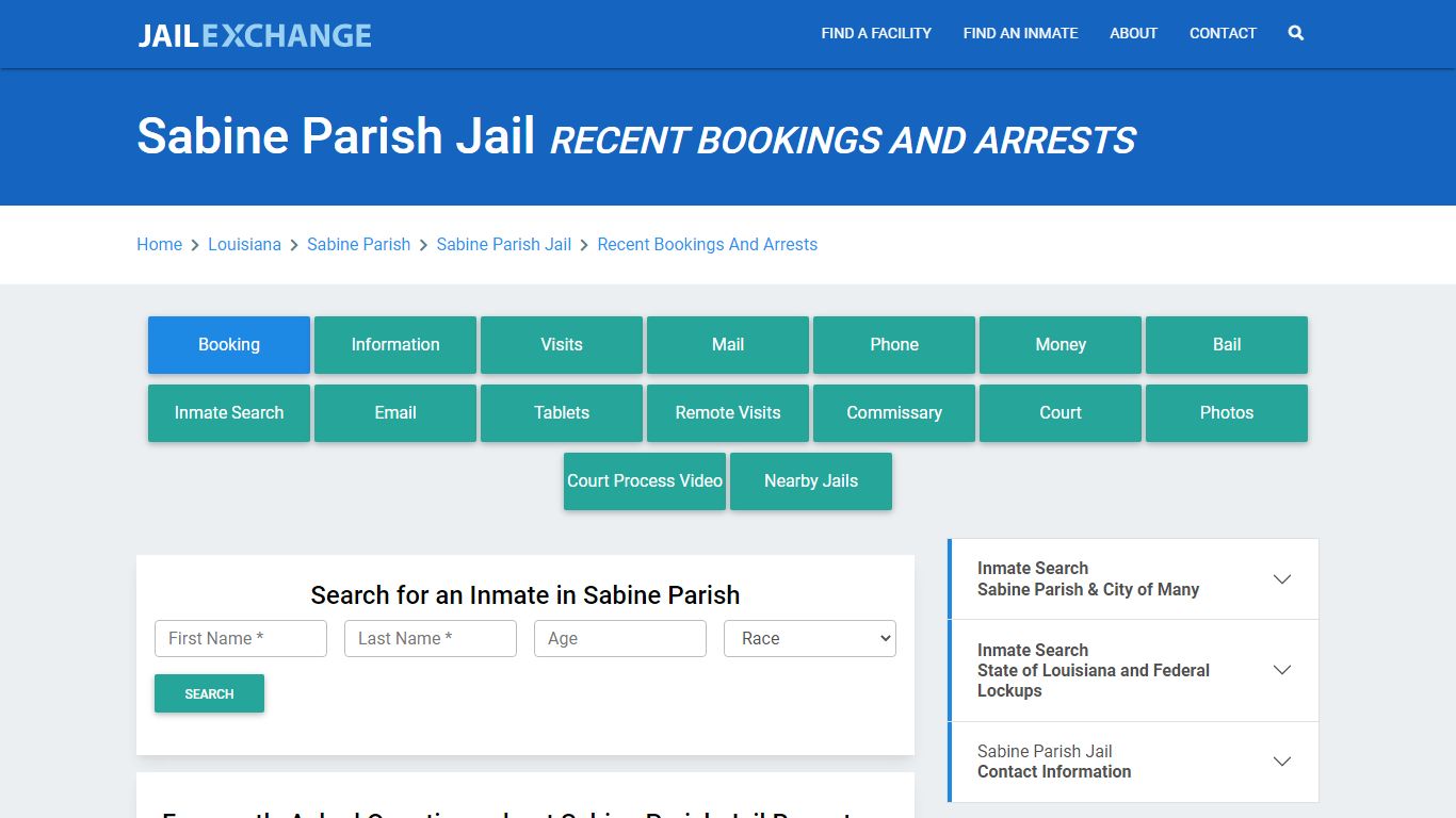 Sabine Parish Jail Recent Bookings And Arrests - Jail Exchange