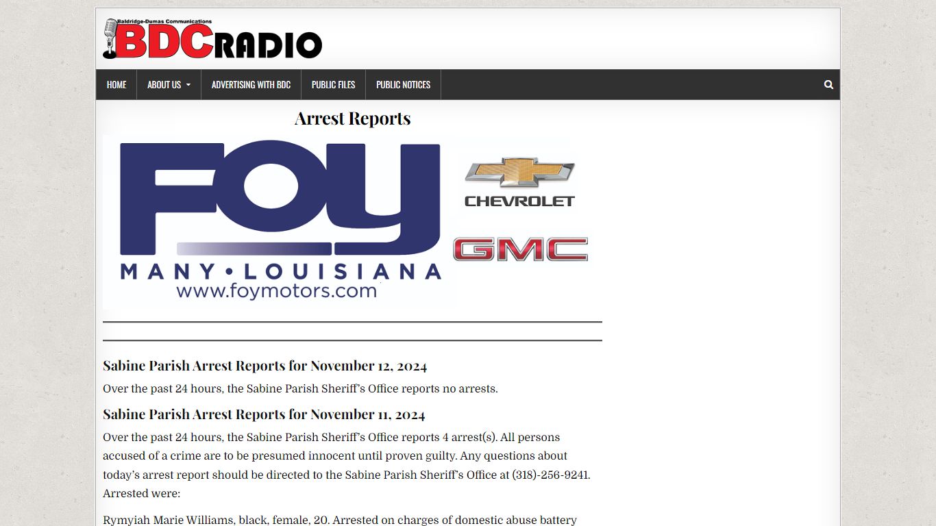 Arrest Reports - BDC Radio