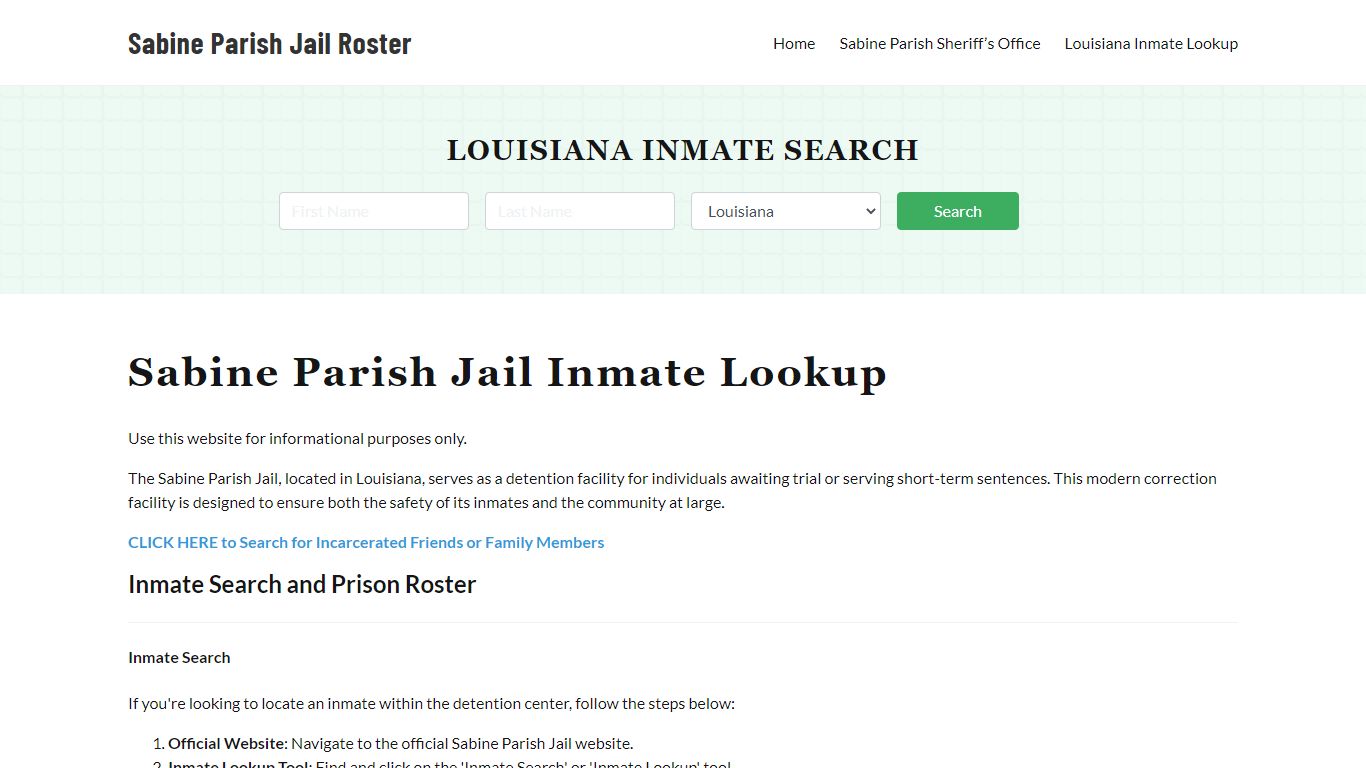 Sabine Parish Jail Roster Lookup, LA, Inmate Search