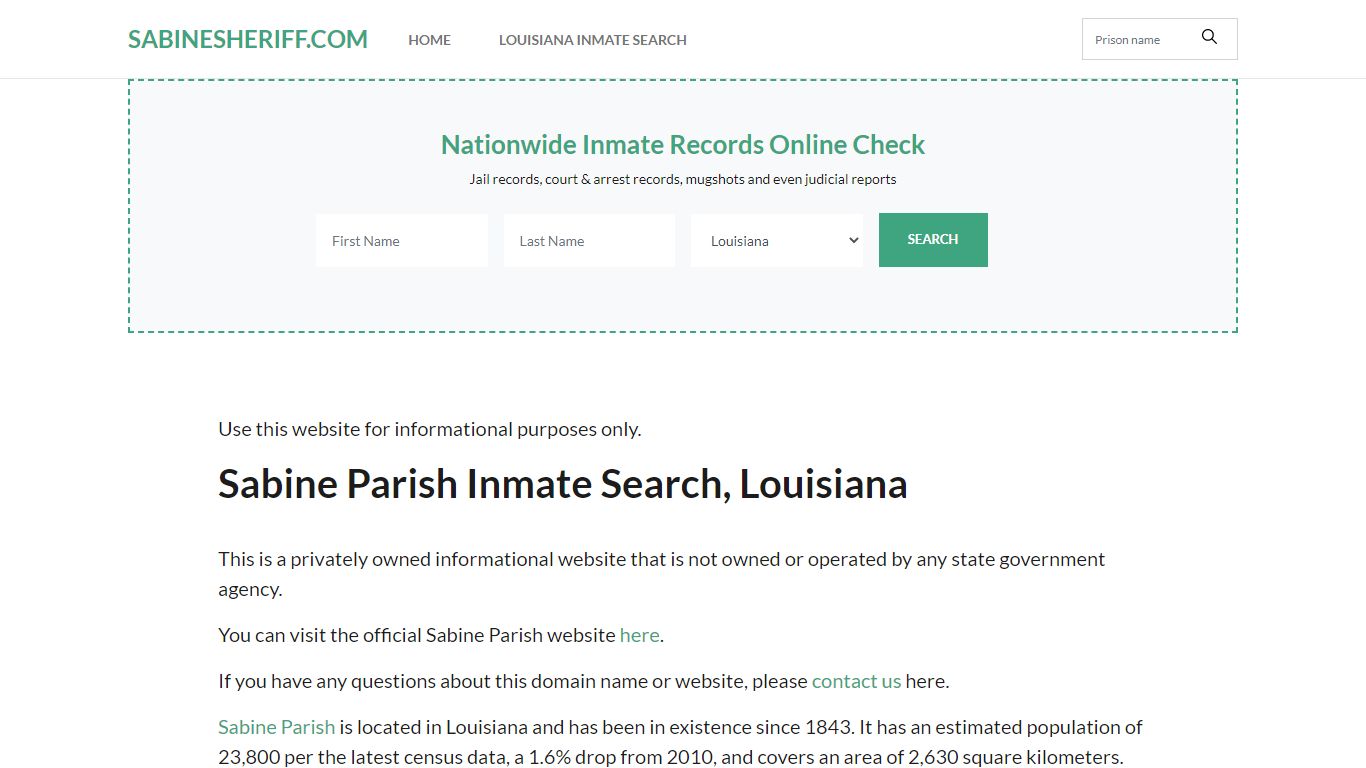 Sabine Parish LA Inmate Search, Detention Center, Sheriff's Office